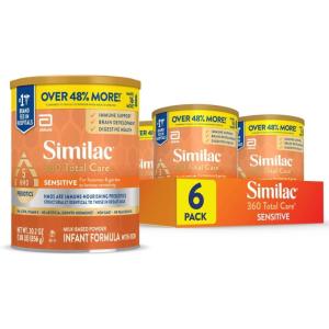 imageSimilac 360 Total Care Sensitive Infant Formula for Fussiness ampamp Gas Due to Lactose Sensitivity Has 5 HMO Prebiotics NonGMO Baby Formula Powder 302oz Value Can Pack of 6