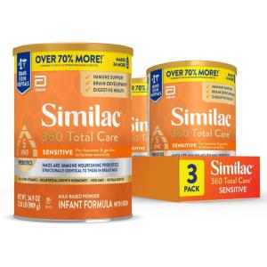 imageSimilac 360 Total Care Sensitive Infant Formula for Fussiness ampamp Gas Due to Lactose Sensitivity Has 5 HMO Prebiotics NonGMO Baby Formula Powder 349oz Value Can Pack of 3