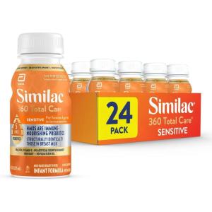 imageSimilac 360 Total Care Sensitive Infant Formula for Fussiness ampamp Gas Due to Lactose Sensitivity Has 5 HMO Prebiotics NonGMO Baby Formula Ready to Feed 8floz Bottle Pack of 248oz btl 24 Count