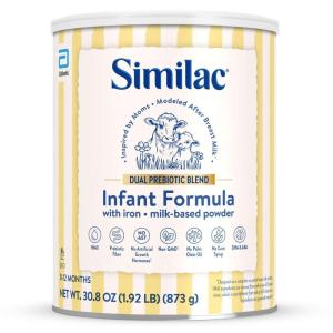 imageSimilac Dual Prebiotic Blend Baby Formula with Iron MilkBased Powder 012 Months 308oz Can